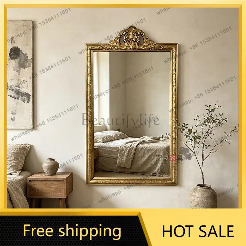 American retro carved full-length mirror French porch European bedroom luxury wall-mounted full-length mirror