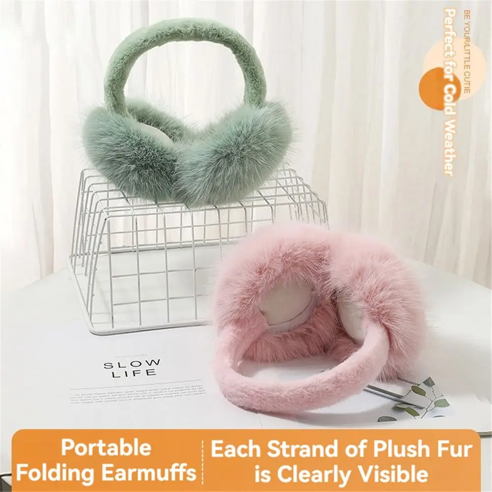 Fashion Comfortable Winter Earmuffs Windproof Foldable Plush Ear Covers Solid Color Women Men Ear Warmer for Cold Weather