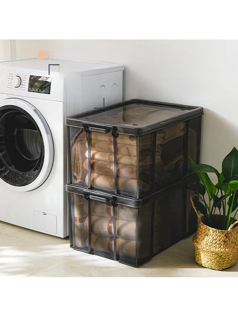 厚みのある耐衝撃性大型透明プラスチック収納ボックス（ホイール付き、両開き扉、家庭用収納ビン）