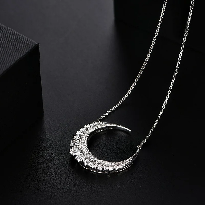 LN00279WMOS Lefei Fashion Trendy Luxury Classic Moissanite Design Big Moon Necklace Charms Women s925 Silver Party Jewelry Gifts view 5