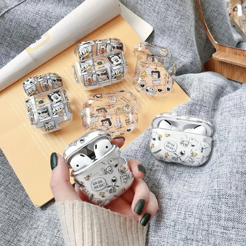 Kawaii snoiphone Iphone 1/2 nesil Airpods3 kablosuz Bluetooth kulaklık koruyucu kılıf karikatür sevimli şeffaf Hard Case