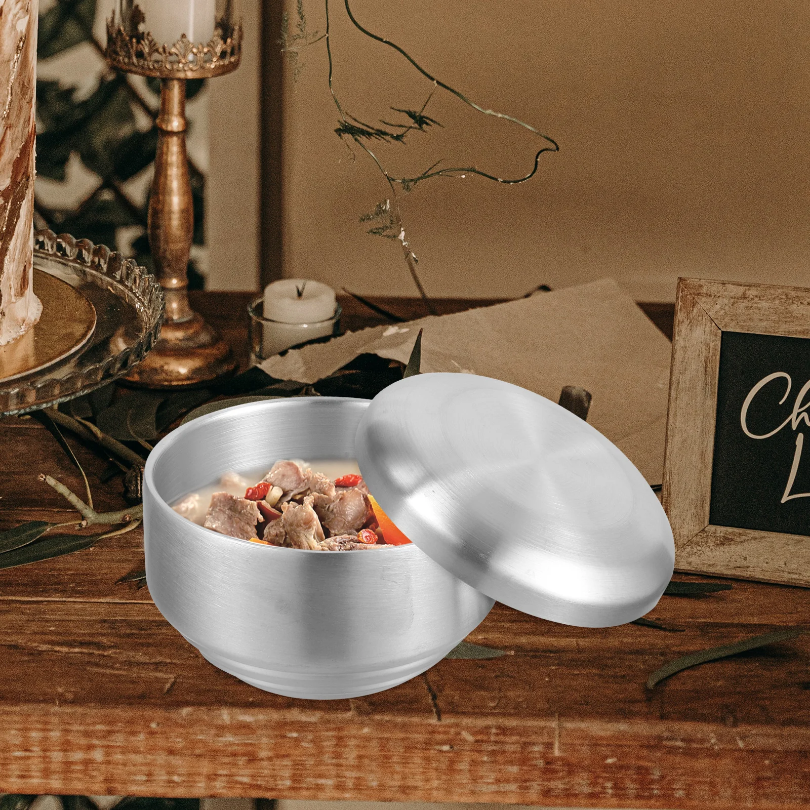 

Traditional Rice Bowl with Cover Small Stainless Steel Hand-Pulled Noodle for Silver