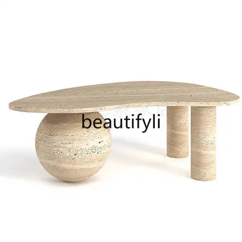 

Wabi Sansan travertine model light luxury small apartment marble special-shaped tea table