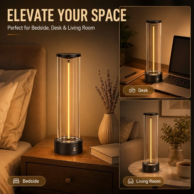 Rechargeable Magnetic Tube Table Lamp Warm LED Touch Bedside Night Light for Bedroom Desk Bar Cafe Home Decor Gift Mood Lamp