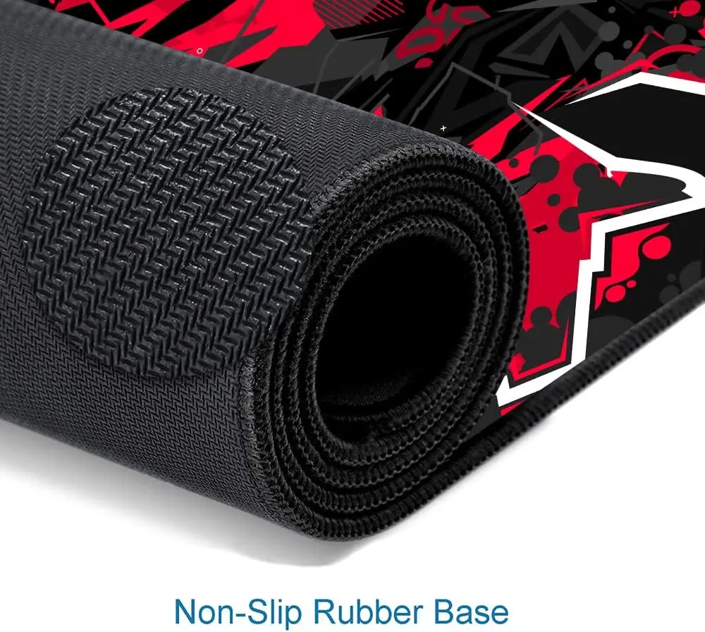 Alfombrilla de ratón para juegos negra y roja, alfombrilla de escritorio con base de goma antideslizante XXL grande con bordes cosidos para configuración de teclado y ratón