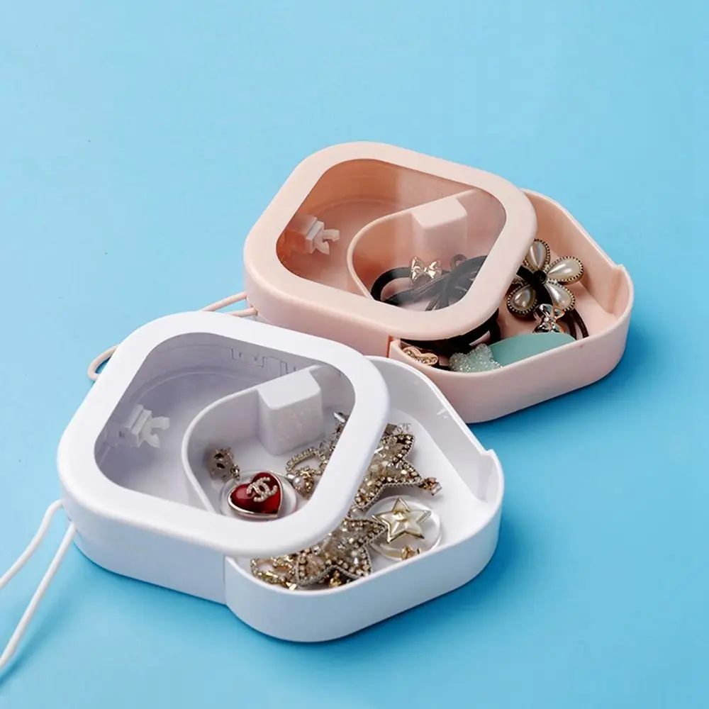 Plastic Clear Storage Box Lightweight Square Hair Tie Organizer Hidden Push Switch with Hanging Strap Travel Outdoor Case Floss