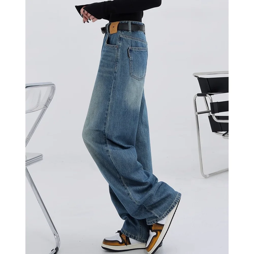 Women's Vintage High-Waisted Straight Wide-Leg Denim Jeans‌ - 2025 Summer Distressed & Washed Casual Comfort Fit