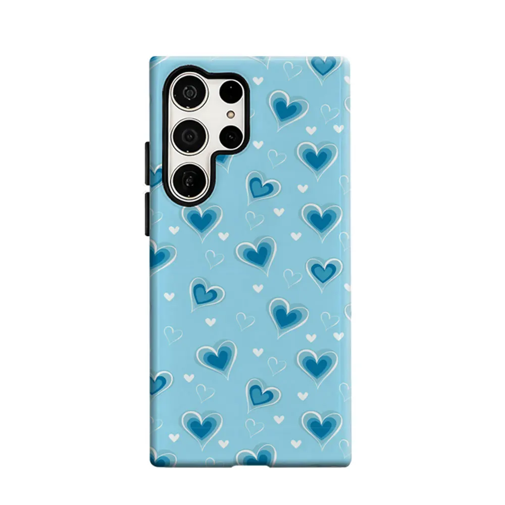CaseLumi Phone Case For Samsung Galaxy S26 S25 S24 S23 Ultra Plus Glossy HD Hard Cover Film Shell Blue Heart Pattern Cover