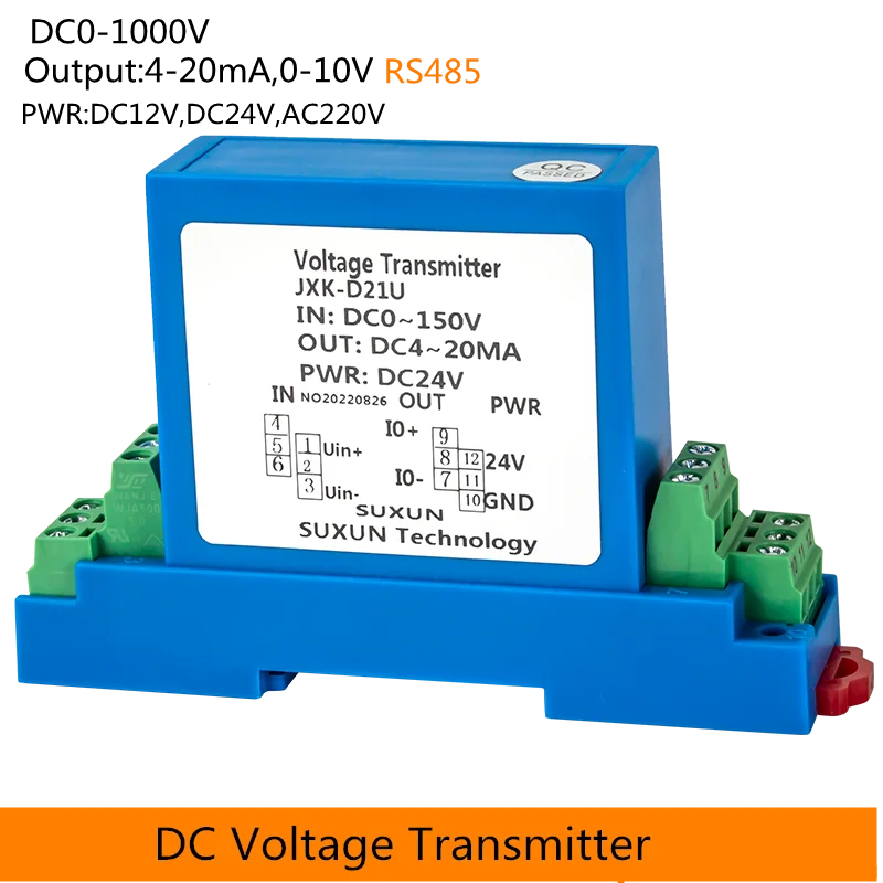 Voltage Transmitter High Precision DC 75mV 20V 50V 100V 200V 300V 1000V Transducer Sensor 4-20mA 0-5V 0-10V Output 24VDC