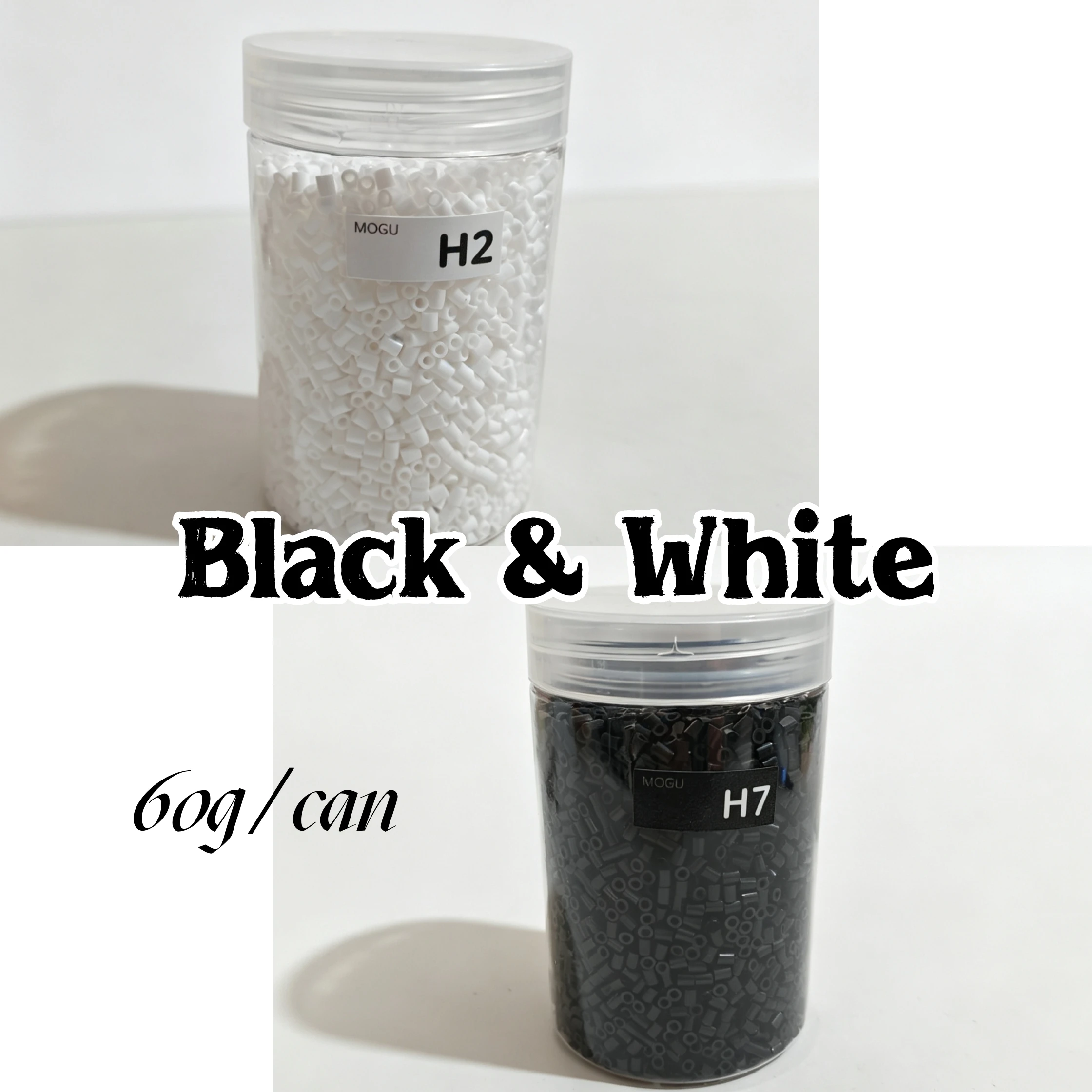 Yantjouet 2,6mm Perlen Hama Beads 6000 Stück im Glas DIY Schmelzperlen Spielzeug Pixel Art Puzzle Schwarz-Weiß Schmelzperlen Kreatives Geschenk – Detail 1