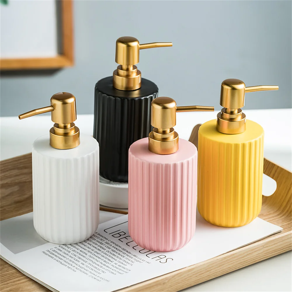 300ml Stripe Soap Dispenser Bathroom Ceramic Shampoo Bottles Home Hotel Shower Gel Hand Sanitizer Empty Refill Sub-bottle