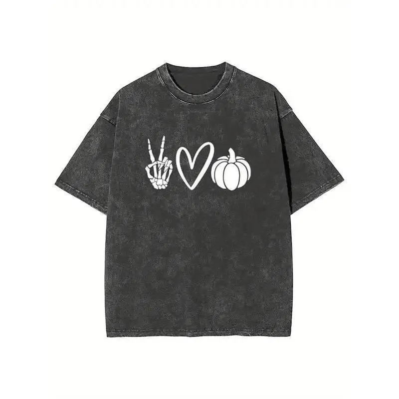 

"Vintage Halloween T-Shirt for Women | Peace Love Pumpkin Graphic Tee | Retro Spooky Season Gift"