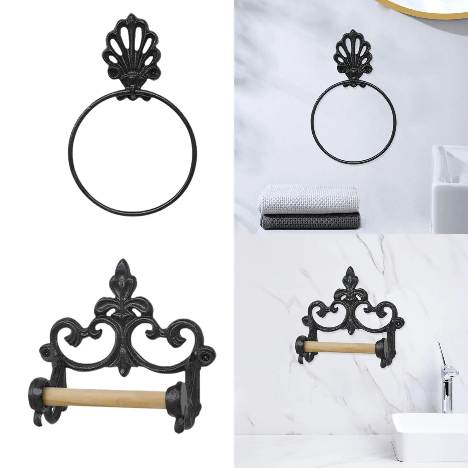 Compact Iron Paper Towel Holder Elegant Vintage Rack Wall Mount Hanger for Bathroom Kitchen Usage