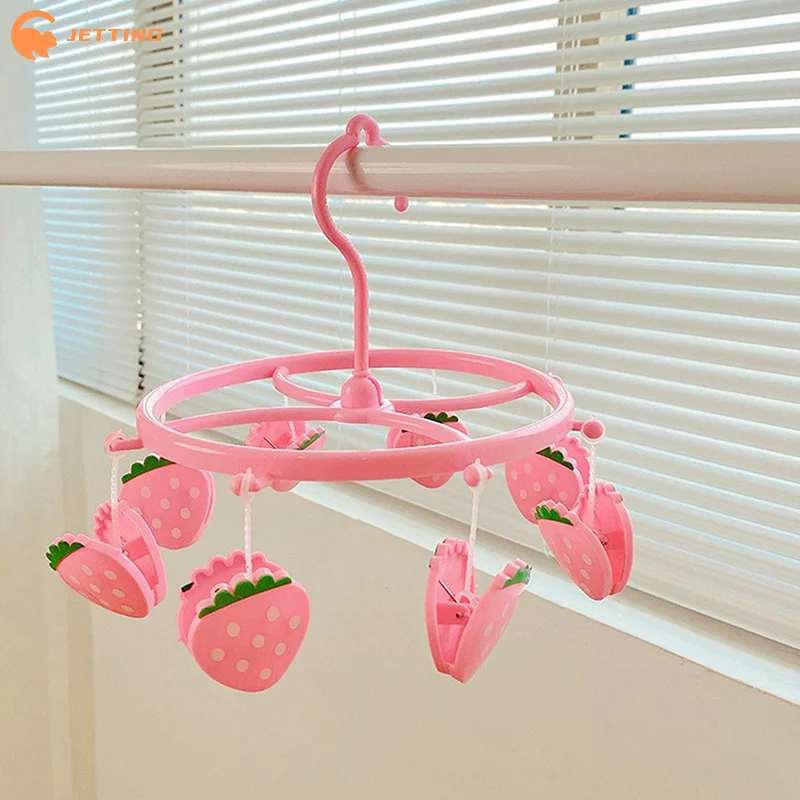 Cute Lovely Strawberry Clothes Dryer Hanger Plastic Windproof Socks Underwear Drying Rack Household Heart Storage Laundry Rack