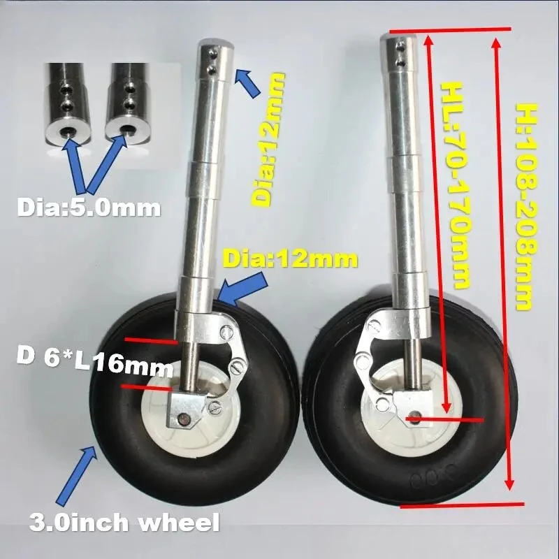 1 Pair 70 80 90 100 --160 170mm D5 Hole  Main Damping Kneeling Landing Gear suitable for 3-6kg DIY Model Jet EDF RC Plane Parts
