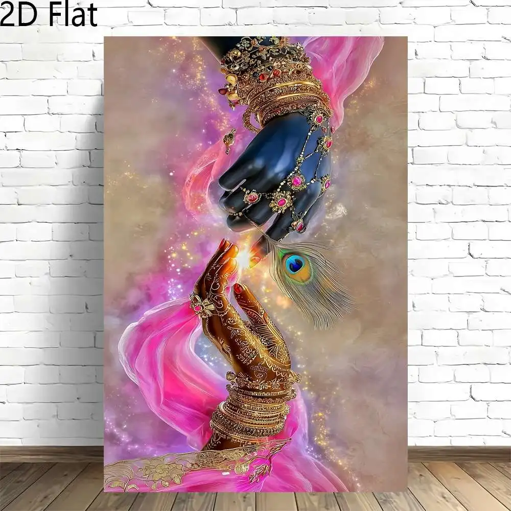 2D Flat, 2D Flat, 2D Flat 1pc Decorative Canvas Art Featuring Ornate Hands Holding a Peacock Feather, Suitable for Home And O