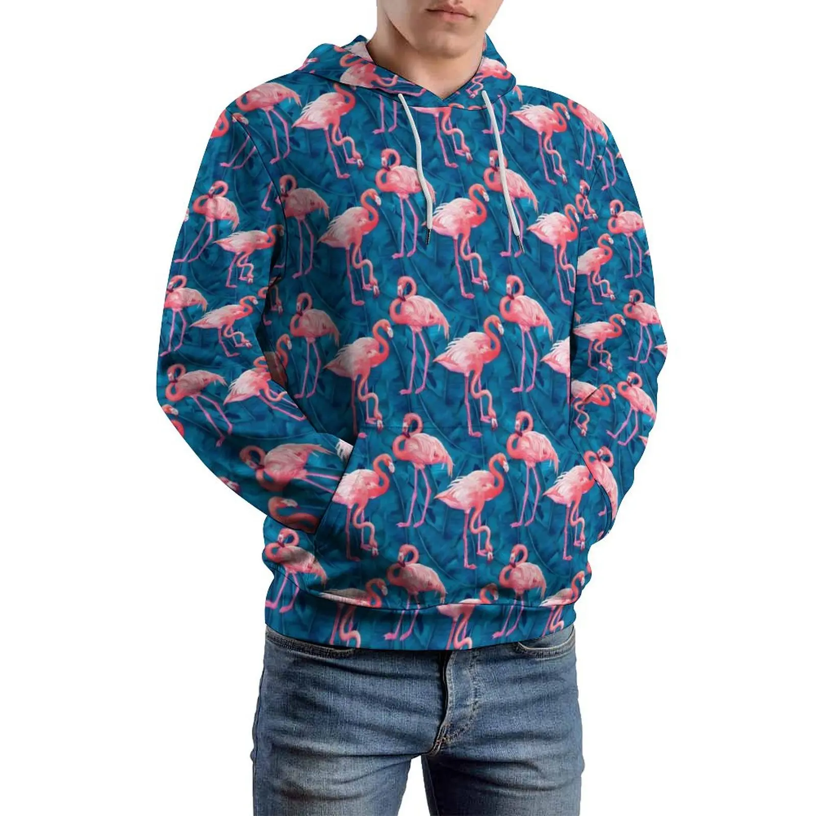 

Tropical Birds Casual Hoodies Long Sleeve Flamingos And Leaves Aesthetic Pullover Hoodie Spring Loose Pattern Oversized Top