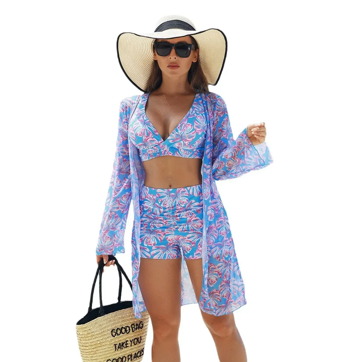 مثير متعدد الألوان مطبوعة بيكيني ملابس السباحة ثلاث قطع مجموعة للنساء المألوف Tangshan Ningxia الصين ملابس رياضية وإكسسوارات #5