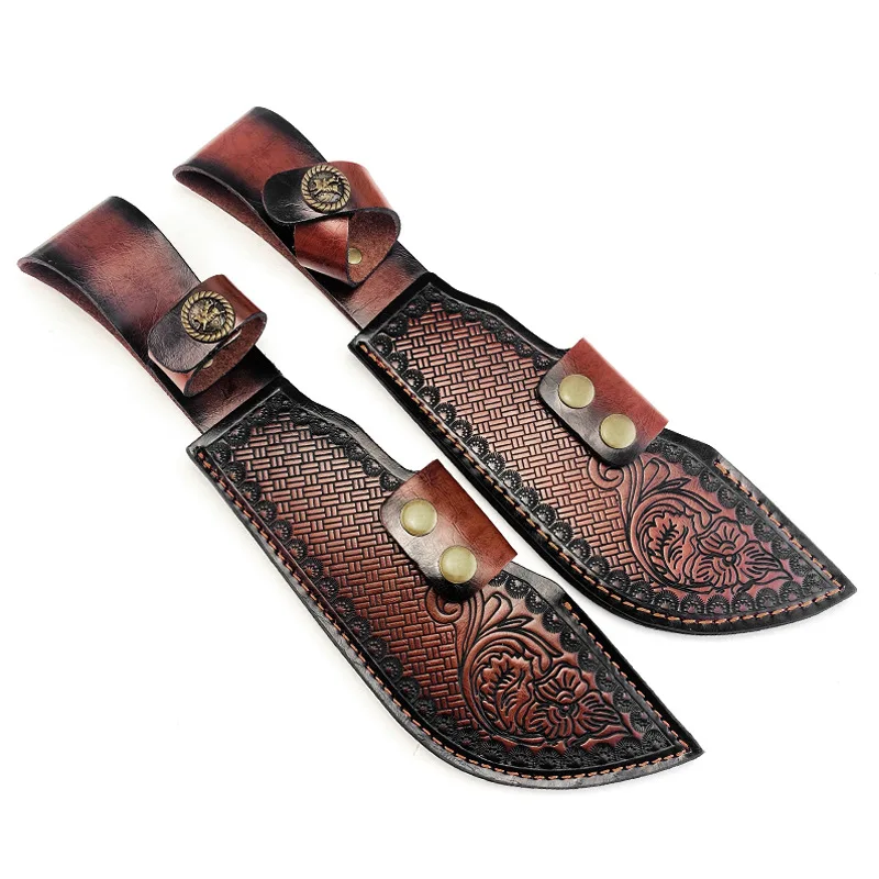 Genuine Cowhide Fixed Blade Knife Sheath - Universal Full-Grain Leather Case for Hunting Knife Embossed Design