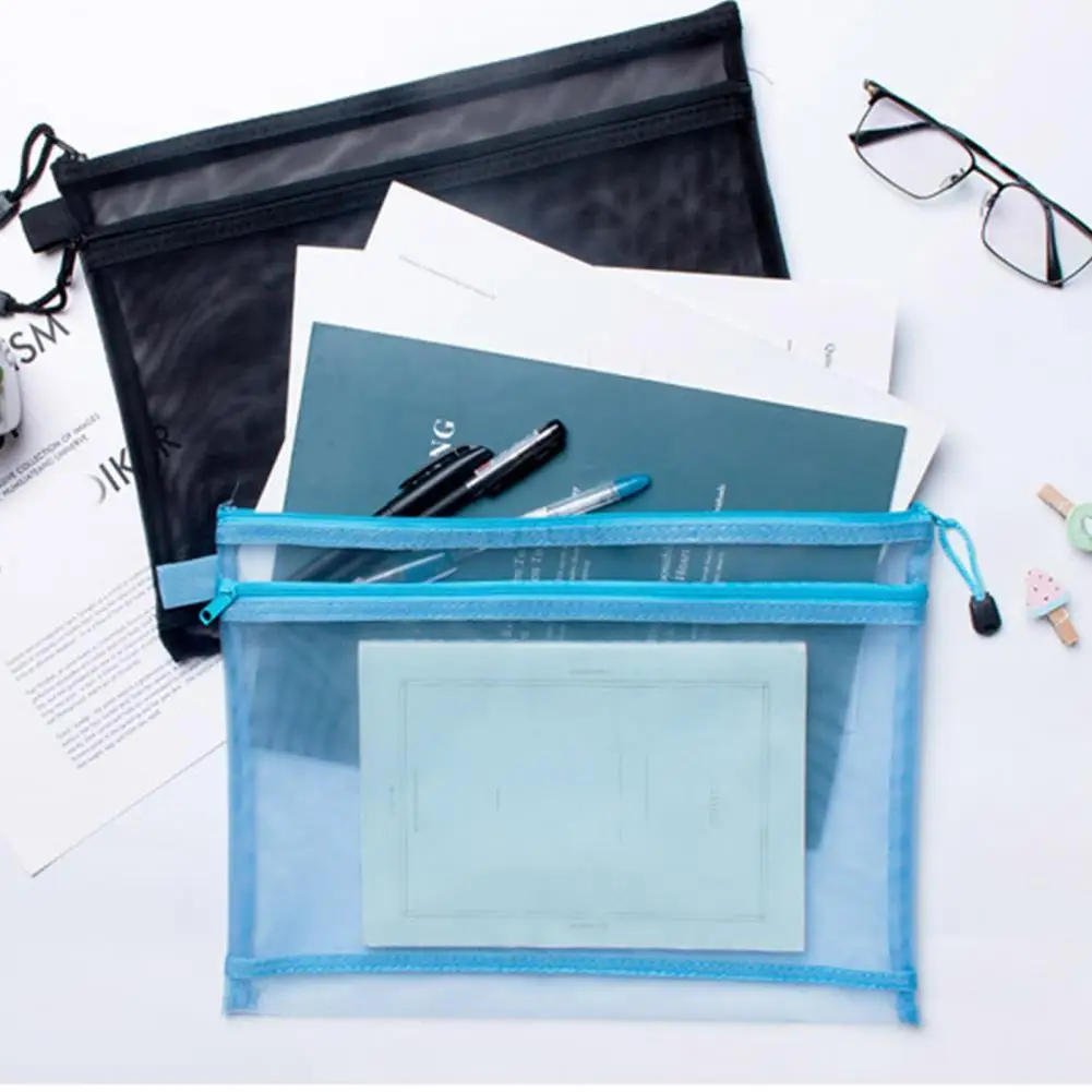 透明なドキュメント,ファイルポーチ,ジッパー式クロージャー,事務用品用ストラップ,ポータブルファイルホルダー,大容量