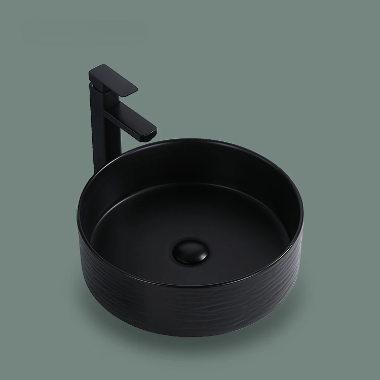 Modern sanitary ware above counter top art basin handmade ceramic bathroom sink matt black hand wash basin