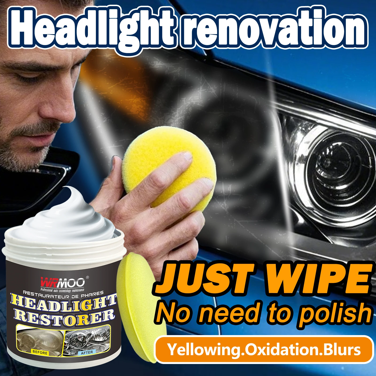 

Комплект для восстановления фар на 8,82 унции — пожелтение, окисление, удаление растворов для автомобильных фар — просто протирание, нет необходимости полировать