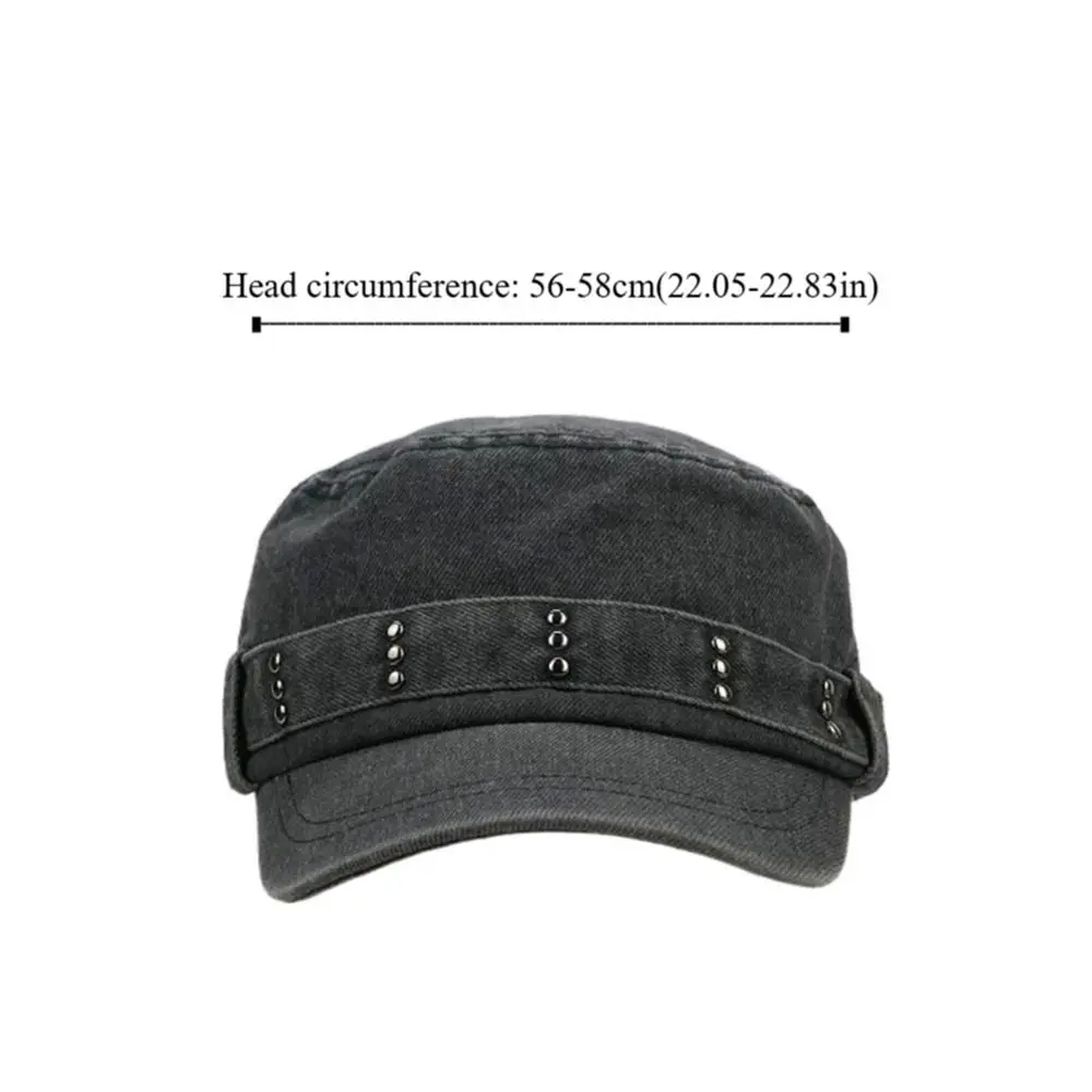 Lässige Flachkappe mit Nieten, Y2k, aus gewaschenem Denim, mit Schirm, Gothic-Visier, Kadettenkappe, für Herren und Damen – Detail 1