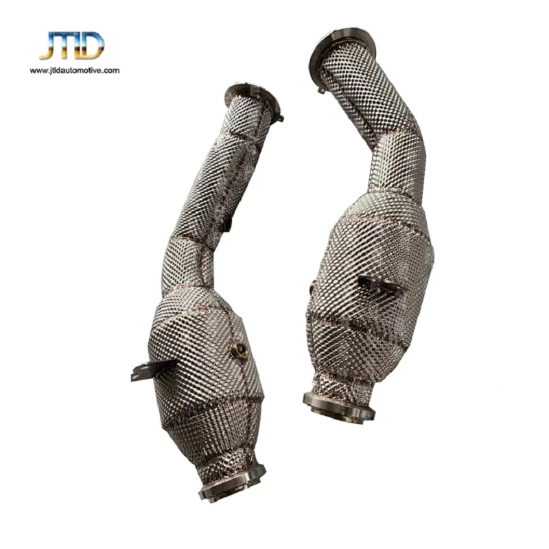 High Quality Stainless Steel Catted Exhaust Downpipe with Heat Shield For Mercedes BENZ C43 Left Drive