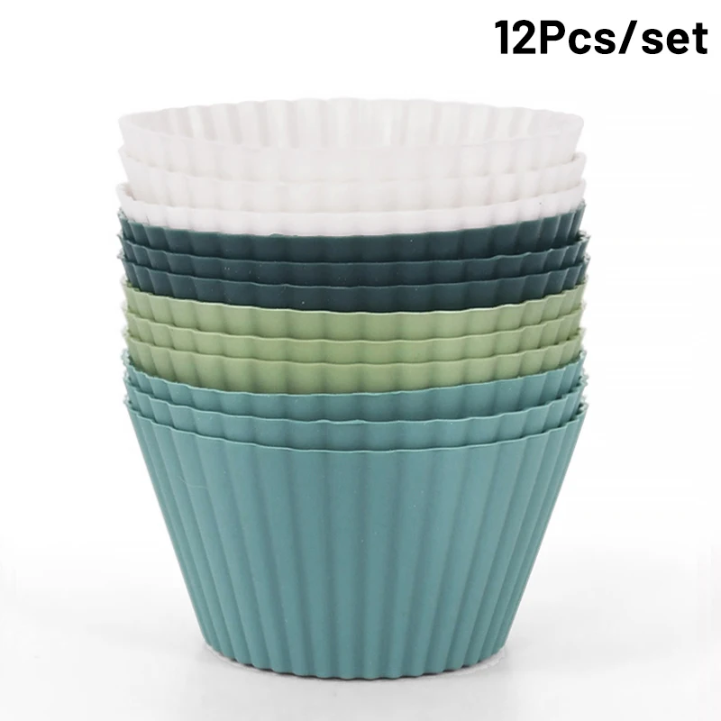 12Pcs Silicone Muffin Cupcake Cup Liners Round Baking Mold Christmas Home Kitchen Supplies Birthday Party Cake Decorating Tools