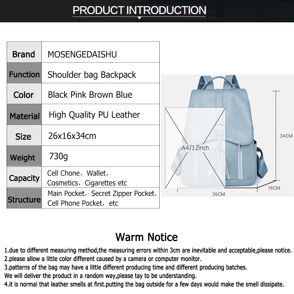 Mochila de cuero de alta calidad de Color sólido de diseñador de lujo para mujer, mochila antirrobo con diseño de borla a la moda, bolso para estudiantes