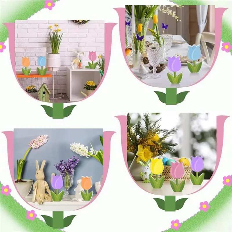 YWDZ-6Pcs Mother's Day Party Decorations Spring Farmhouse Candycolor Painted S Sign For Home Decor