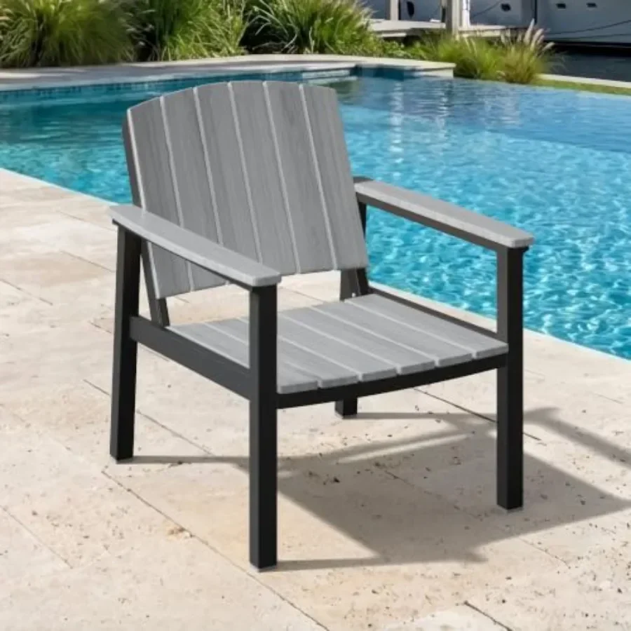 Aluminum Patio Furniture Armchair, All-Weather Outdoor Armchair Aluminum Frame HDPS Faux Wood, Patio Sofa Couch for Porch, Balc