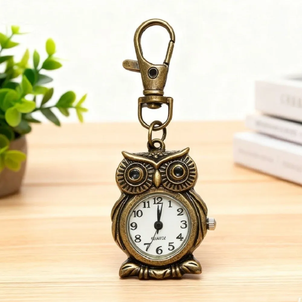 

Vintage Owl Shape Pocket Watch Small Quartz Clock Keychain Pendant Alloy Mini Hanging Watch