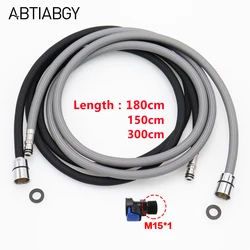 150cm/180cm/300cm F1/2 M15*1 Replacement Kitchen Faucet Hose Quick Connect Pull Out Hose Nylon Hose Tube Gray Black