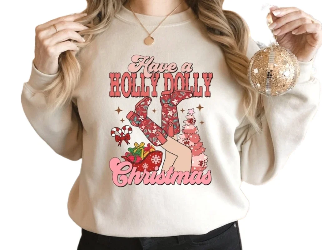لديك هولي دوللي عيد الميلاد النساء الملابس الجرافيك البلوز هوديي دوللي بارتون قميص البلد عيد الميلاد البلوز الملابس الترويجية #2