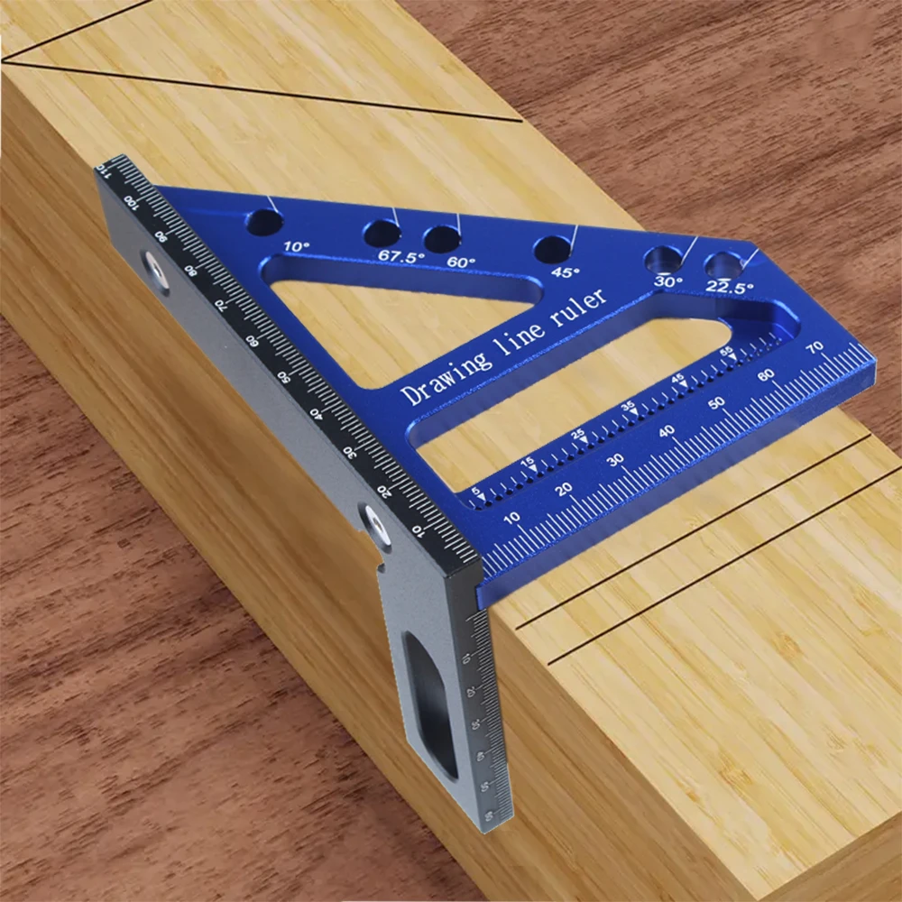 Regola di misurazione multi-angolo 3D Foro da 22,5-90 gradi Righello per tracciare Goniometro quadrato Linea di disegno Righello Triangolo mitra Righello