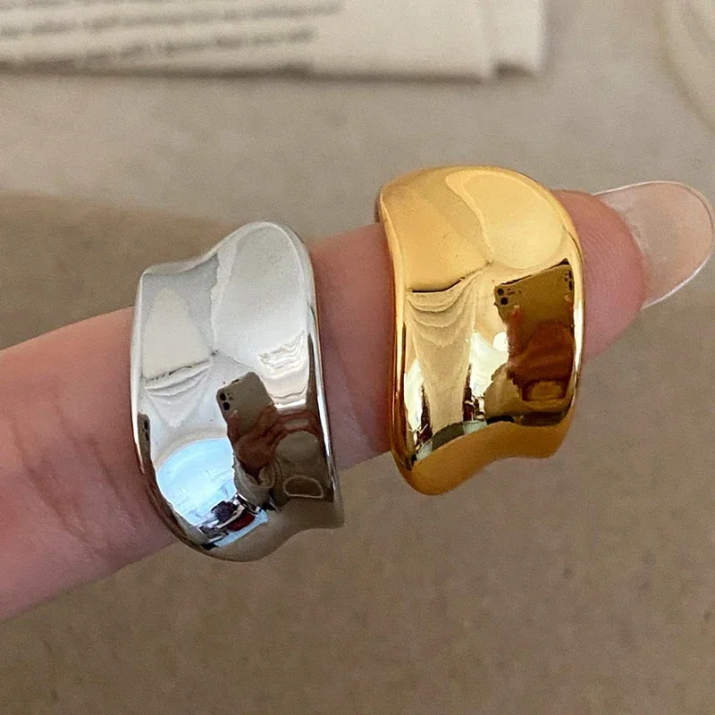 

Real 925 Sterling Silver 18K Gold Irregular Geometric Opening Rings for Women Vintage Fine Jewelry Minimalist Accessories