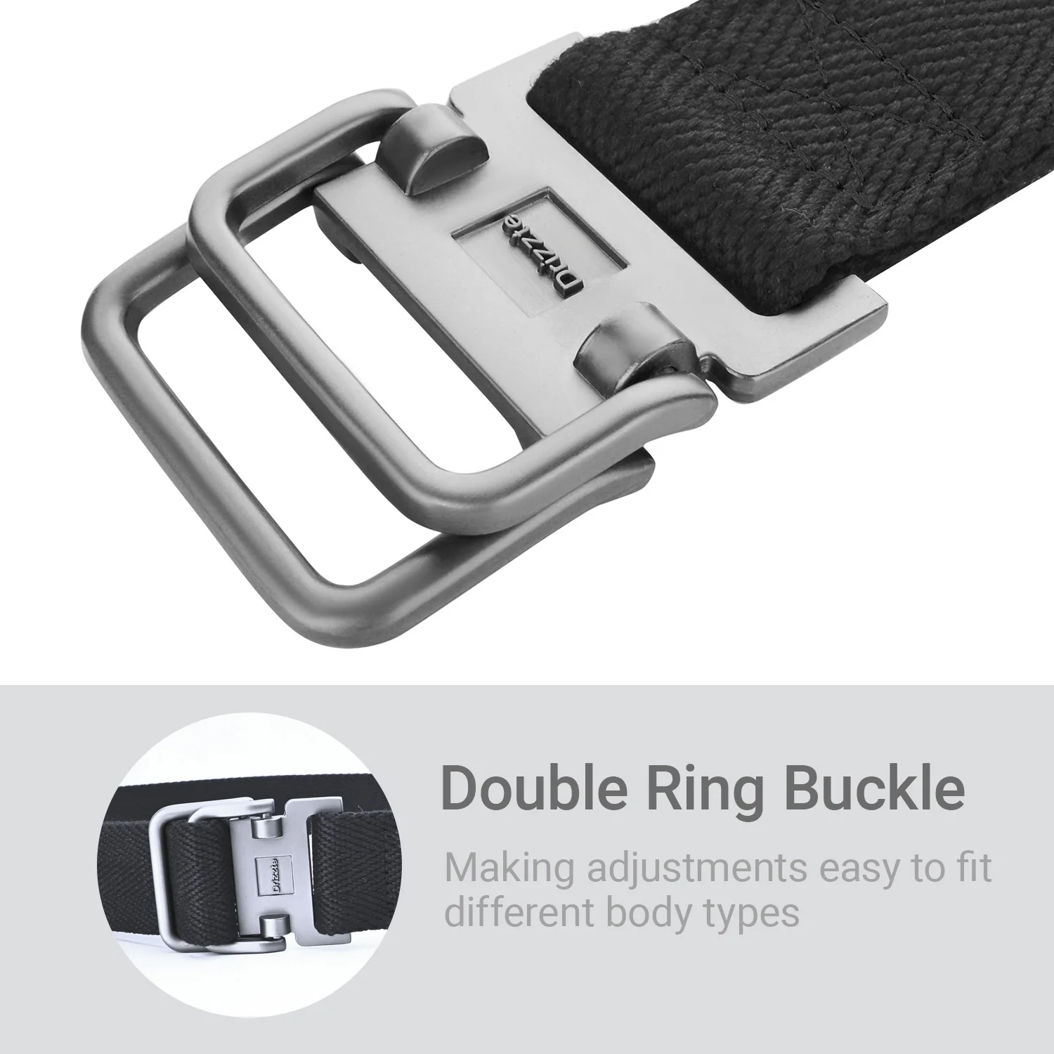 حزام رجالي مقاس كبير 39-75 بوصة بحلقة مزدوجة من القماش وحزام من القماش كاجوال للعمل التكتيكي باللون الأسود