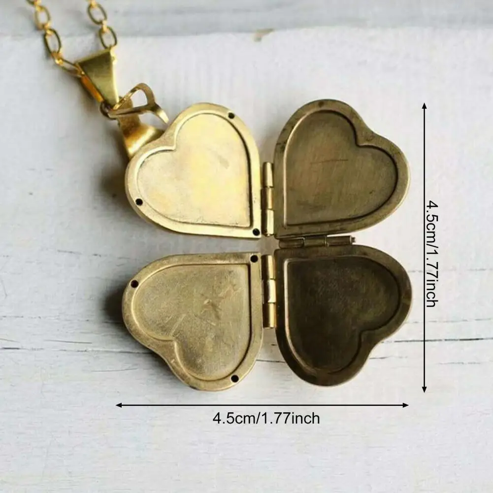 Wife Promise Necklace Personalized Love Heart Locket Necklace with 4 Photo Holders Four-leaf Clover Pendant Charm Gold Plated