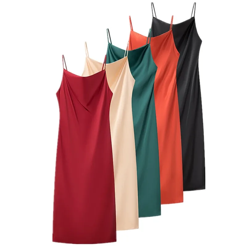 Ele Satijnen Ontwerp Halflange Strapl Dr Lente 2025, Faion Veelzijdige Quali Dr Sli Casual Jurk voor Dames