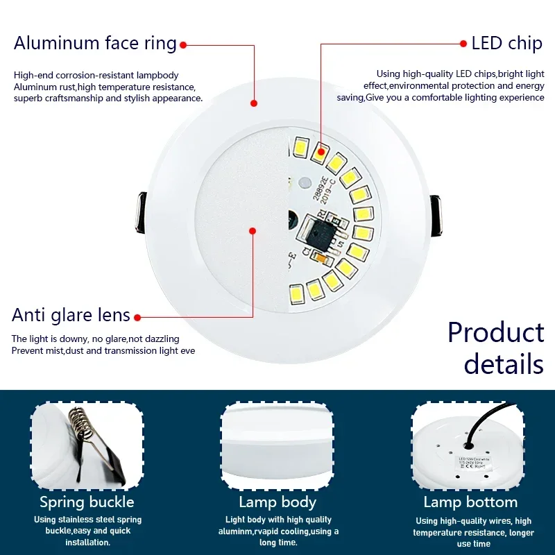 Luces Led empotradas de techo, Panel de luz Led redondo de CA 220V, 3W, 5W, 7W, 9W, 12W, 15W, foco de iluminación interior