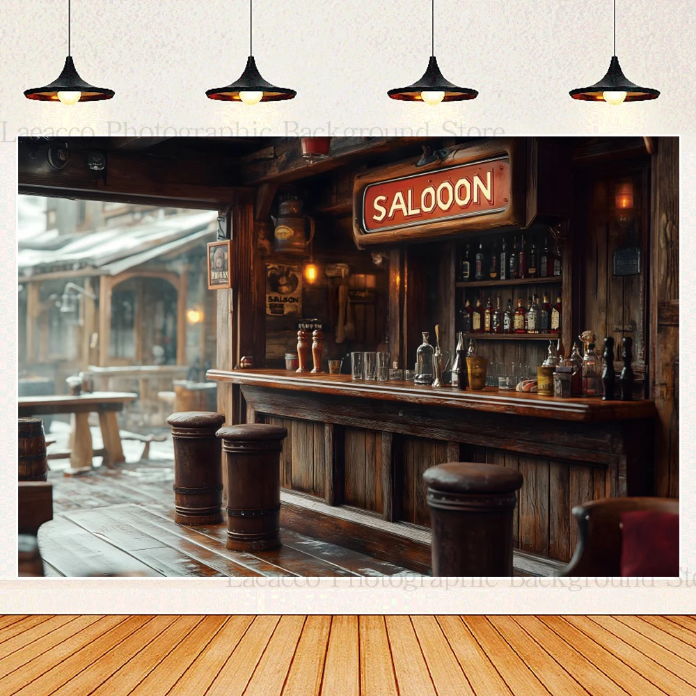 Fondo de salón occidental Vintage, taburete de barril de madera de vaquero occidental, oficina de correos, fondo de fotografía para fiesta de cumpleaños, fotomatón
