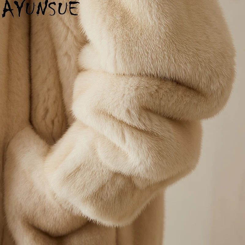 AYUNSUE Real Fur Coat Women Clothes Warm Natural Mink Womens Coats Hoodie Winter Jacket 2025 New in Outerwears Шуба Женская
