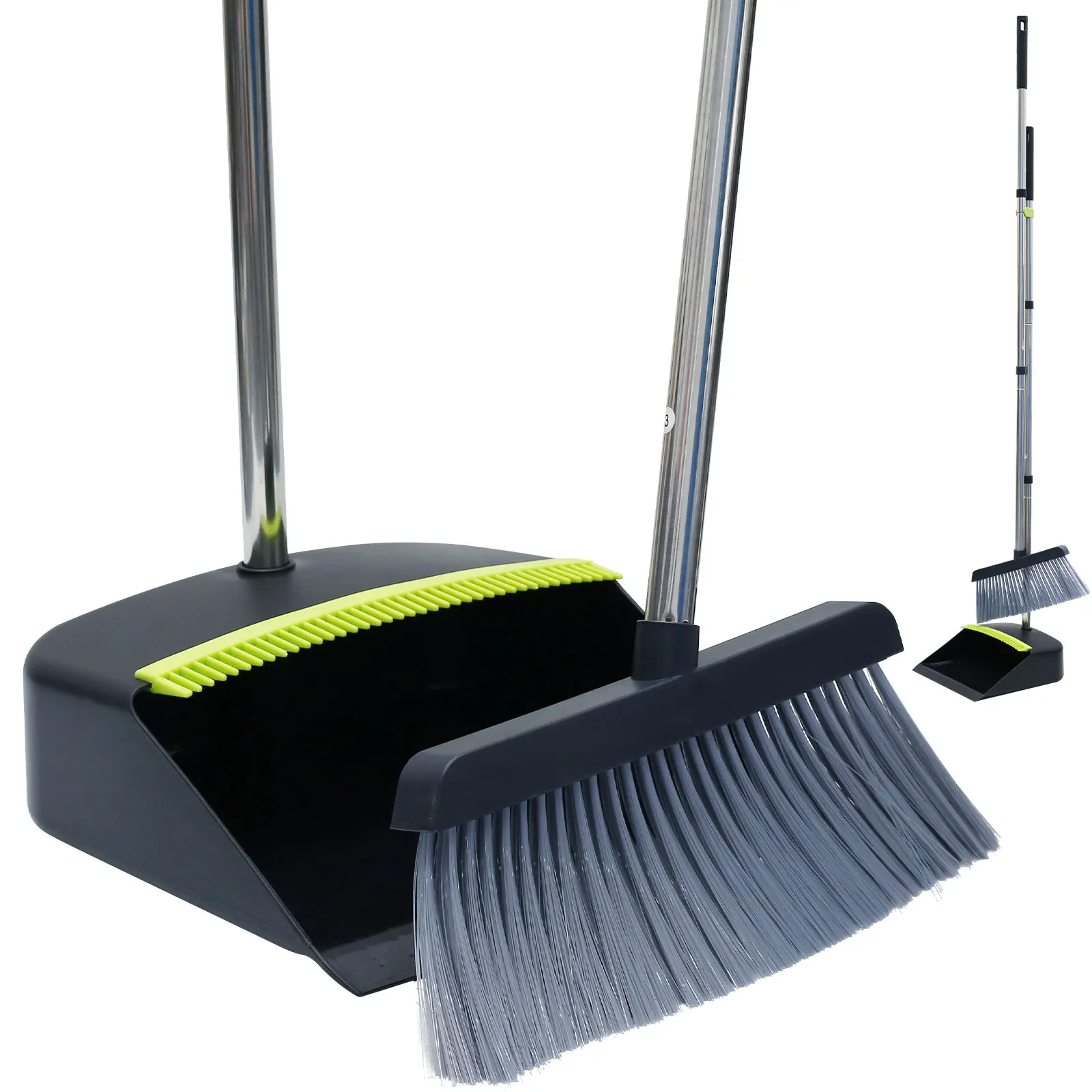 

Broom and Dustpan Set with Long Handle Portable Dustpan Broom Combo Reusable Sweeper Dustpan Set with Comb Teeth Soft Bristle