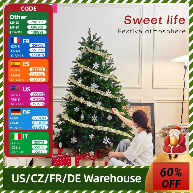 Artificial Christmas Tree, Fireproof, Eco-friendly, PVC+ PE, Easy Assembly, with Double Cross Metal Stand, 1,471 Branches, 6 ft