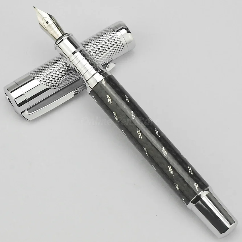 

Fuliwen Metal Black And Silver Carbon Fiber Business Silver Trim Fountain Pen Broad Nib 0.7mm Professional Ink Pen Writing Tool