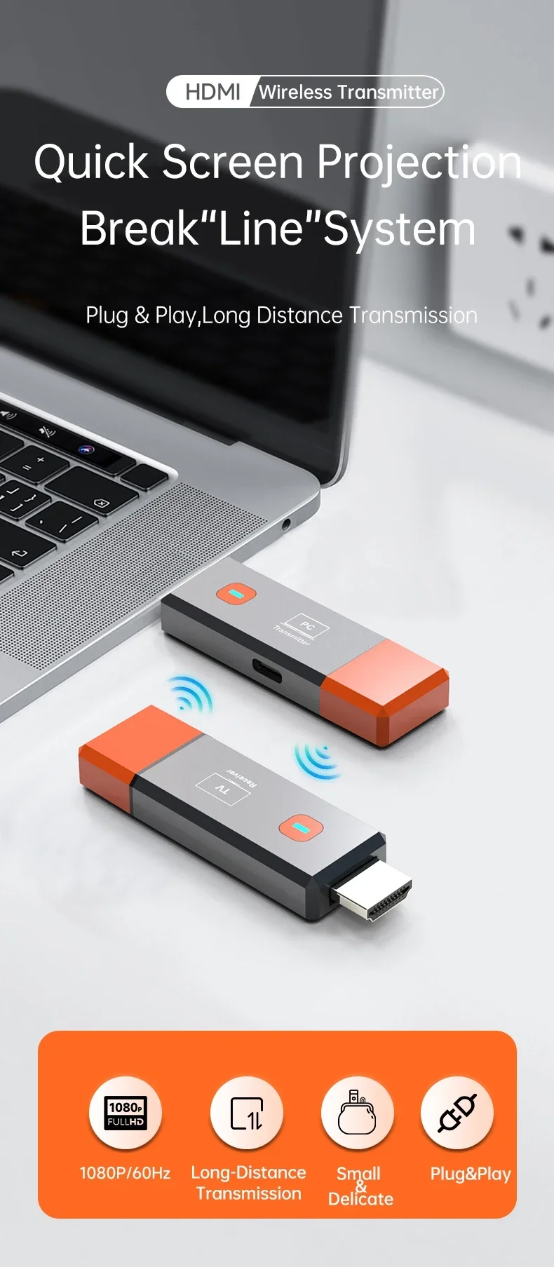 50M Wireless Video Sender Empfänger HDMI-Kompatibel Extender TV Stick Bildschirm Spiegel Adapter Schalter DVD PC Zu TV projektor – Detail 1