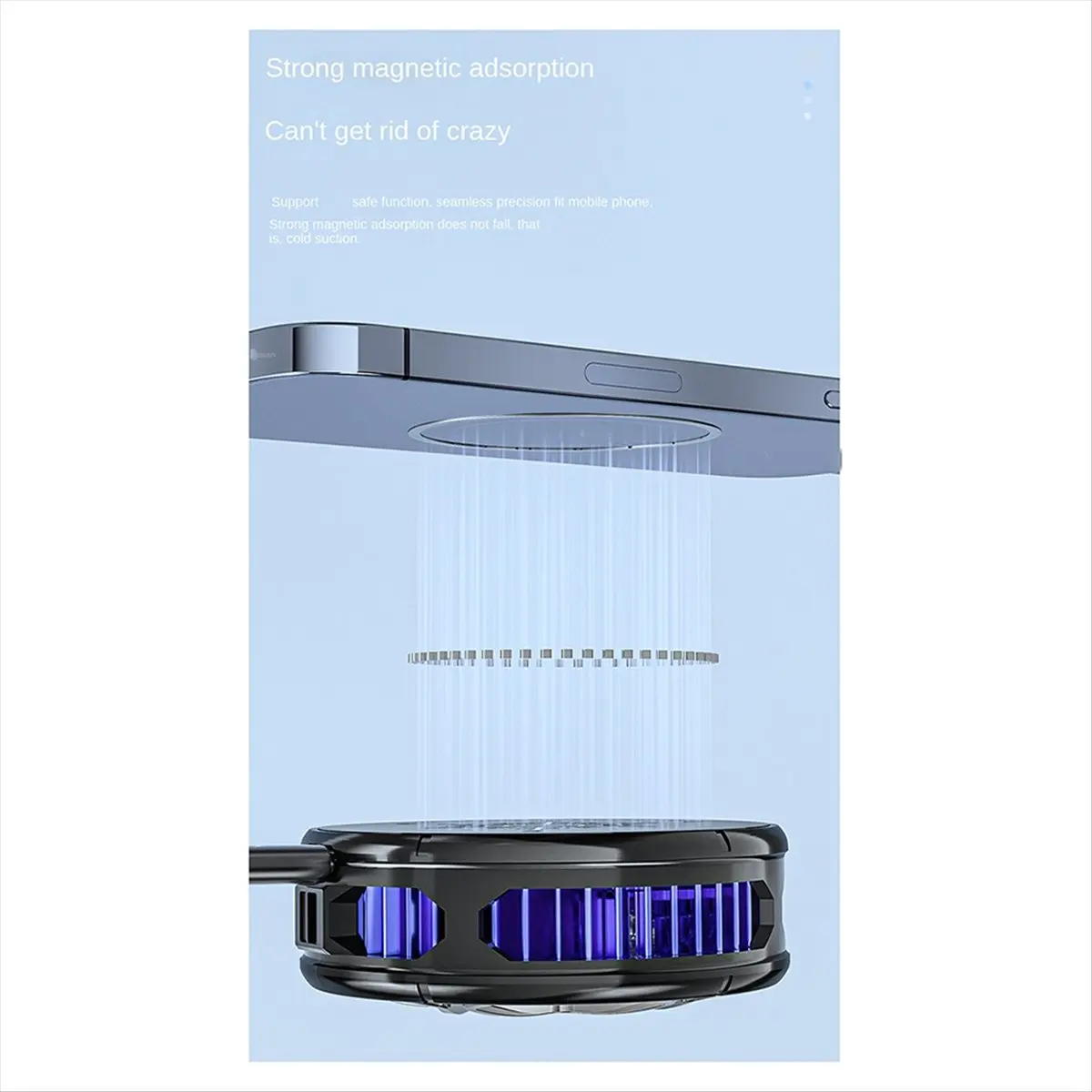 Stable- 2-IN-1 Mobile Phone Cooler Magnetic/Back-Clip Semiconductor Cooling Fan Radiator RGB Lighting Effects for Phone Tablet,B