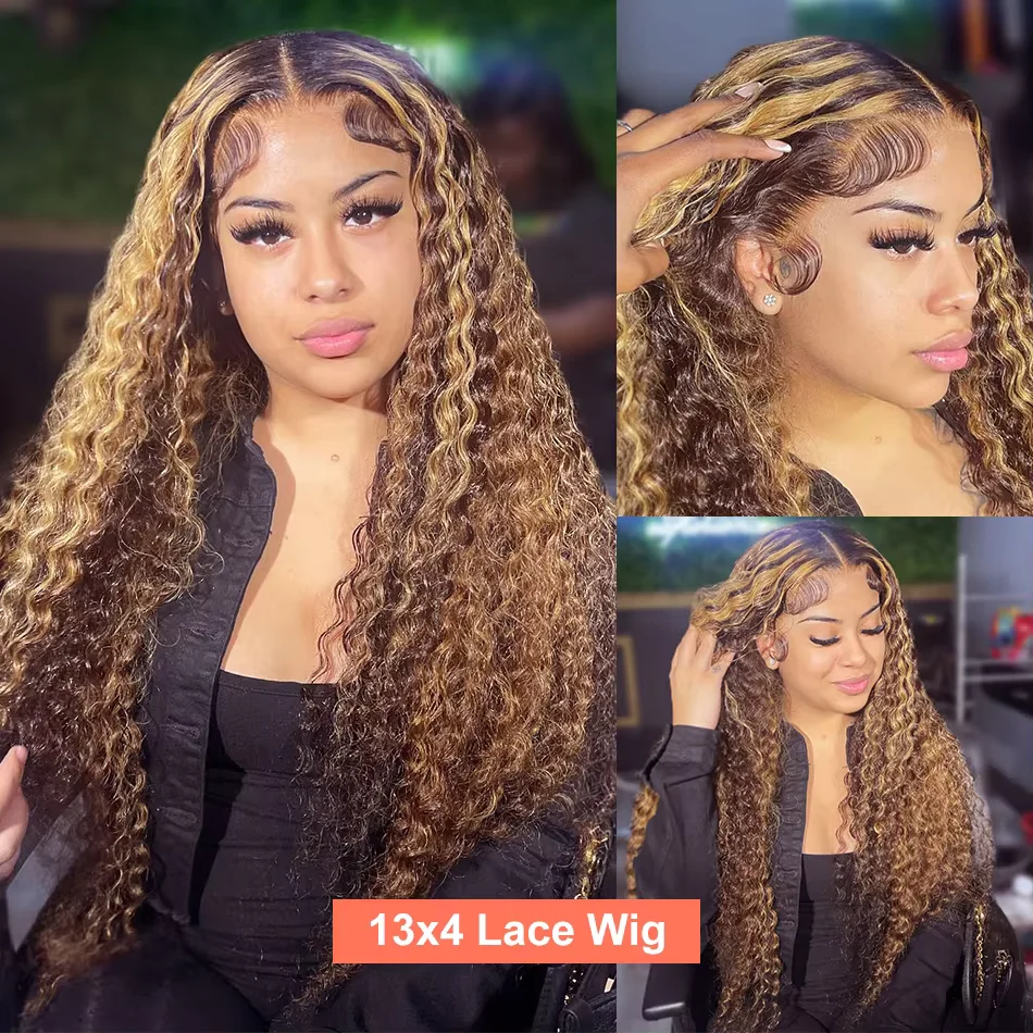 Highlight Wig Human Hair Curly Deep Wave Frontal Wig 13X6 13X4 Hd Lace Front Wigs P4/27 1B30 Brown Blonde Ombre Colored Wigs image 3