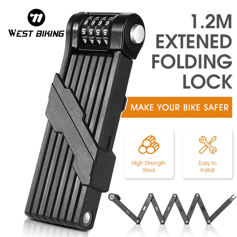 

WEST BIKING Bike Foldable Lock Anti-theft E-Bike Portable Chain Cable Password Padlock MTB Road Motorcycle Safety Accessories